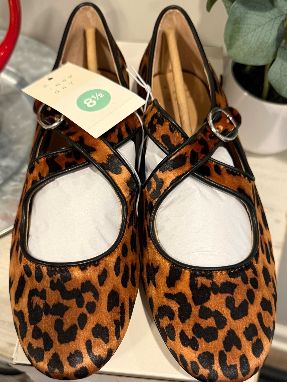 A New Day Leopard Print Mary Jane Flats - Brown/Black